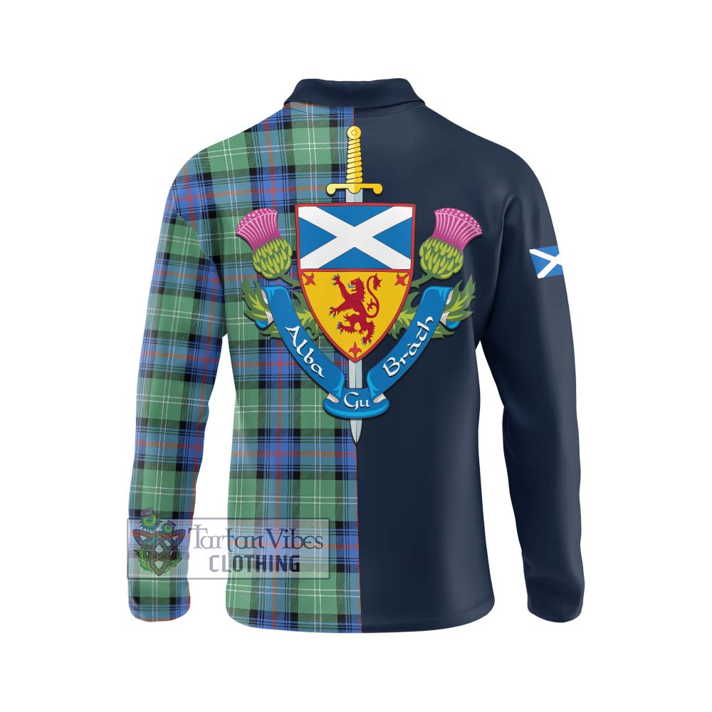 Tartan Vibes Clothing Sutherland Ancient Tartan Long Sleeve Polo Shirt with Scottish Lion Royal Arm Half Style