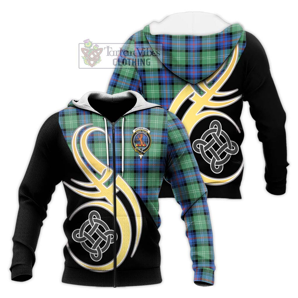 Sutherland Ancient Tartan Knitted Hoodie with Family Crest and Celtic Symbol Style Unisex Knitted Zip Hoodie - Tartan Vibes Clothing