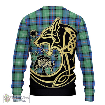 Sutherland Ancient Tartan Ugly Sweater with Family Crest Celtic Wolf Style