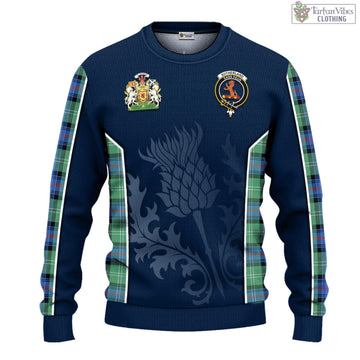 Sutherland Ancient Tartan Knitted Sweatshirt with Family Crest and Scottish Thistle Vibes Sport Style