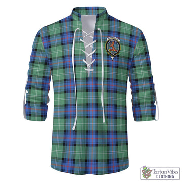 Sutherland Ancient Tartan Men's Scottish Traditional Jacobite Ghillie Kilt Shirt with Family Crest