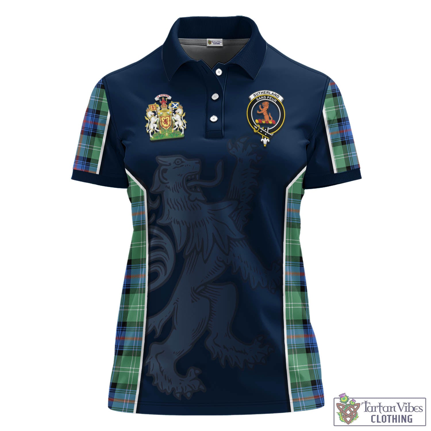 Sutherland Ancient Tartan Women's Polo Shirt with Family Crest and Lion Rampant Vibes Sport Style - Tartan Vibes Clothing