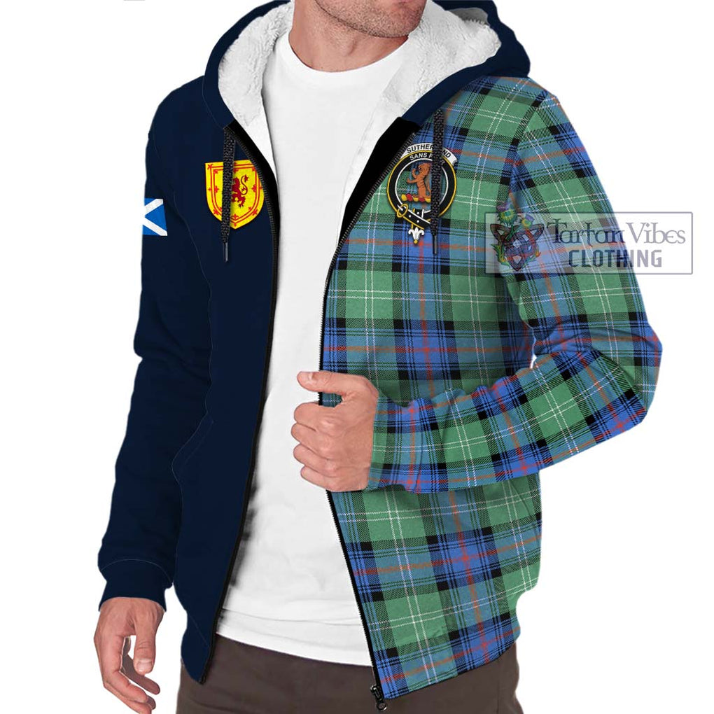 Tartan Vibes Clothing Sutherland Ancient Tartan Sherpa Hoodie with Scottish Lion Royal Arm Half Style