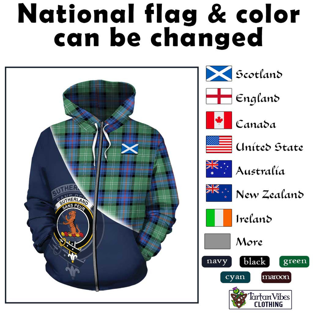 Sutherland Ancient Tartan Hoodie with Personalised National Flag and Family Crest Half Style - Tartanvibesclothing Shop