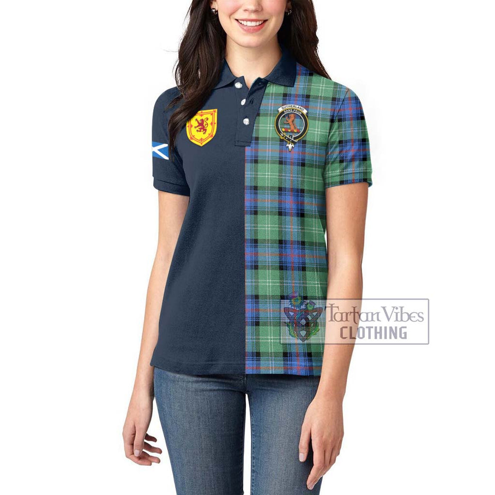 Tartan Vibes Clothing Sutherland Ancient Tartan Women's Polo Shirt with Scottish Lion Royal Arm Half Style