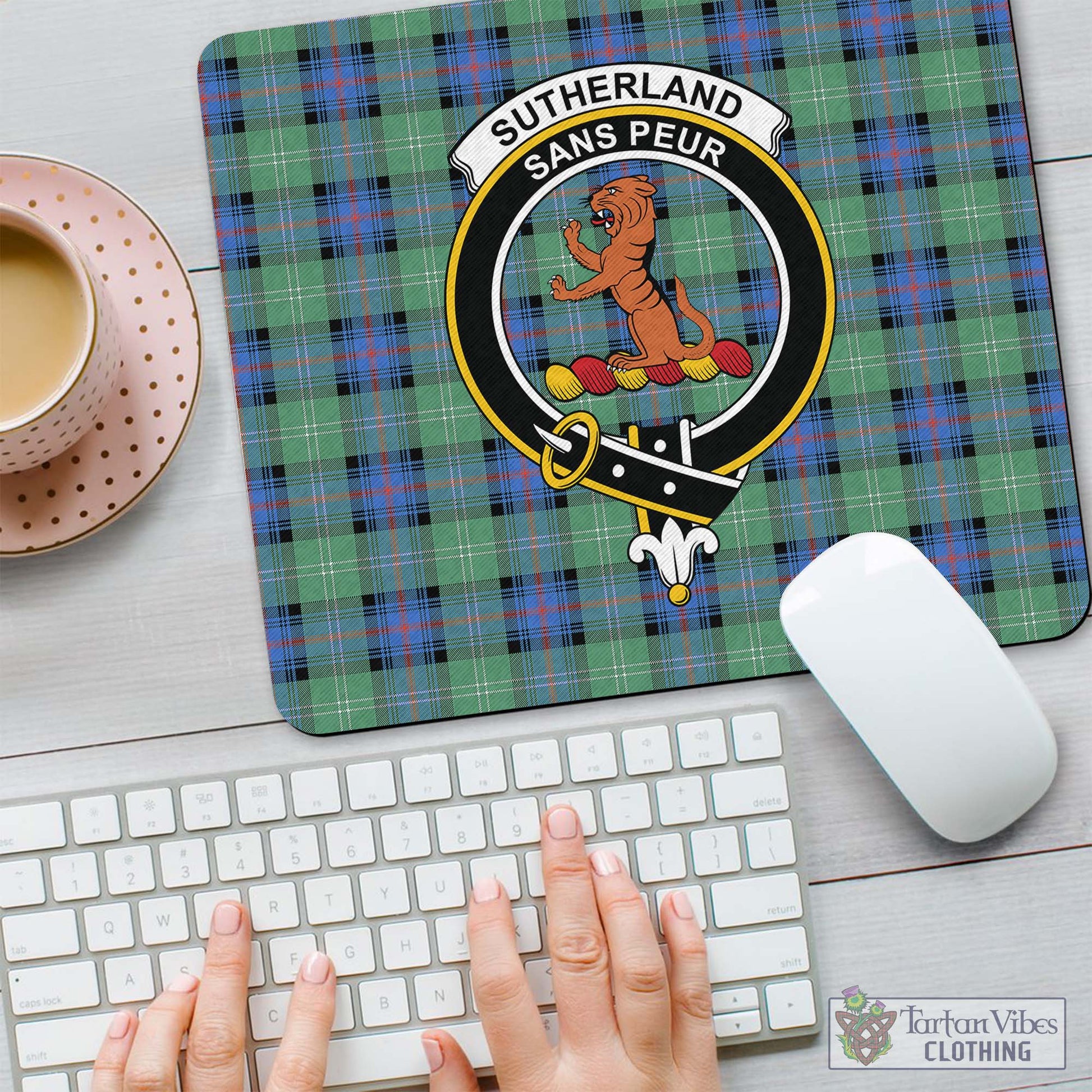 Tartan Vibes Clothing Sutherland Ancient Tartan Mouse Pad with Family Crest