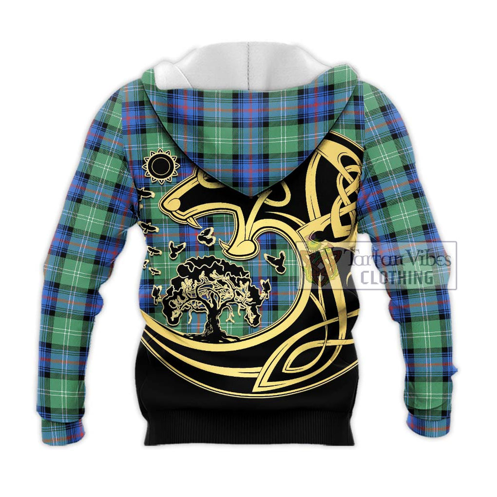 Sutherland Ancient Tartan Knitted Hoodie with Family Crest Celtic Wolf Style - Tartan Vibes Clothing