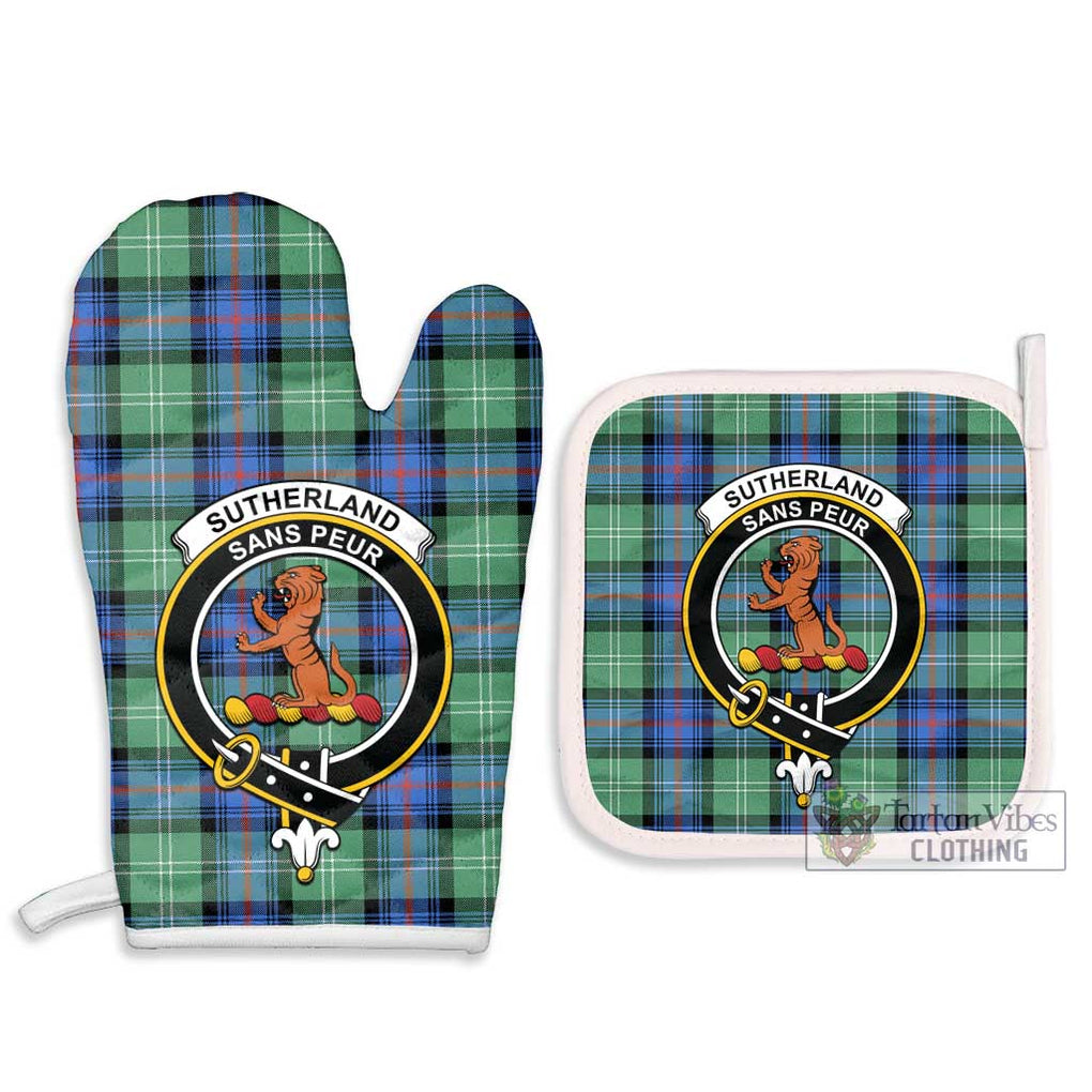 Sutherland Ancient Tartan Combo Oven Mitt & Pot-Holder with Family Crest Combo 1 Oven Mitt & 2 Pot-Holder White - Tartan Vibes Clothing