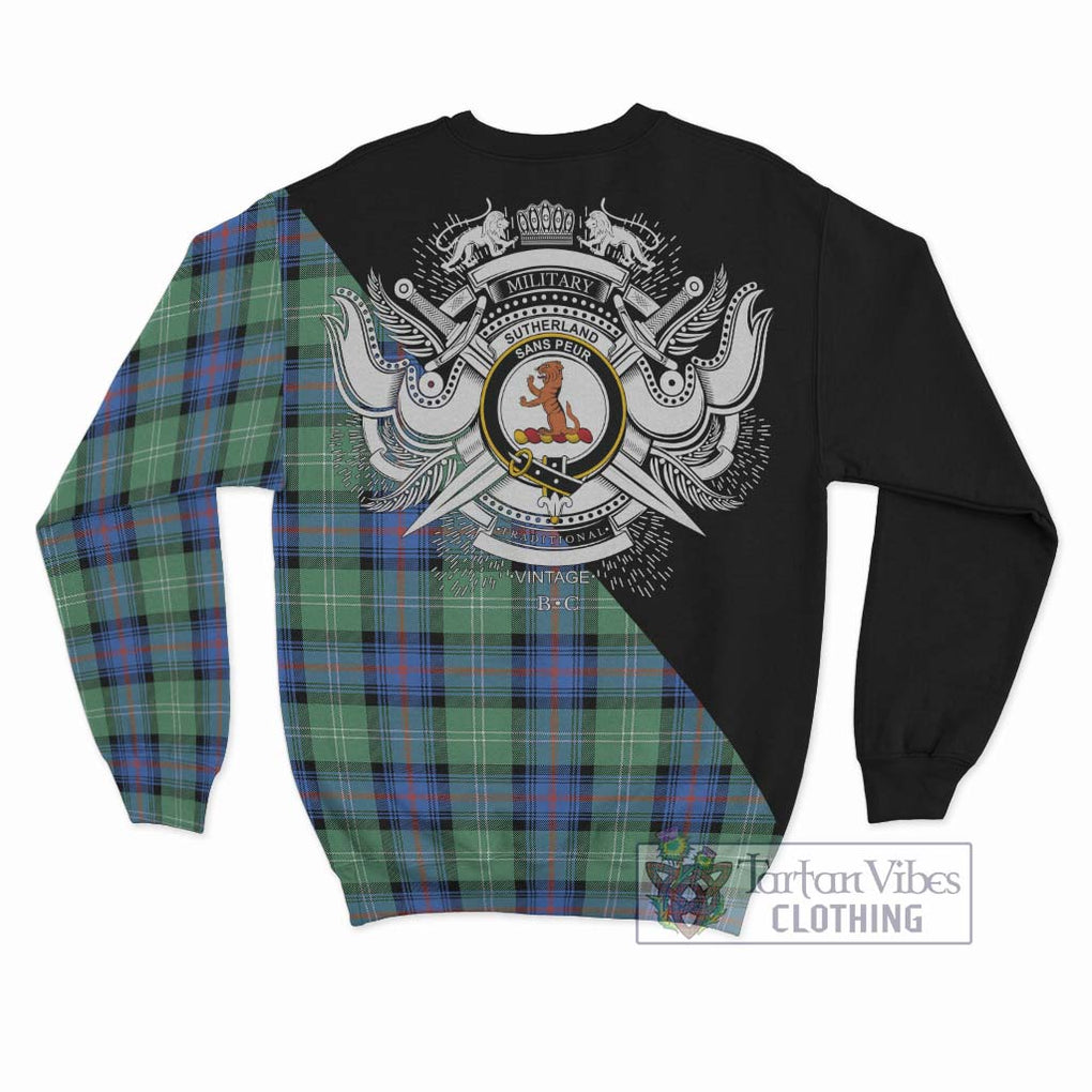 Sutherland Ancient Tartan Sweatshirt with Family Crest and Military Logo Style - Tartanvibesclothing Shop