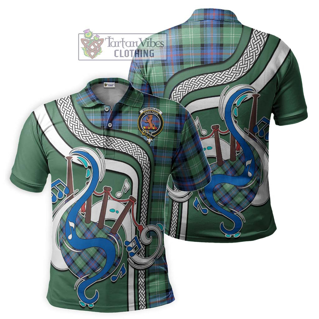 Tartan Vibes Clothing Sutherland Ancient Tartan Polo Shirt with Epic Bagpipe Style