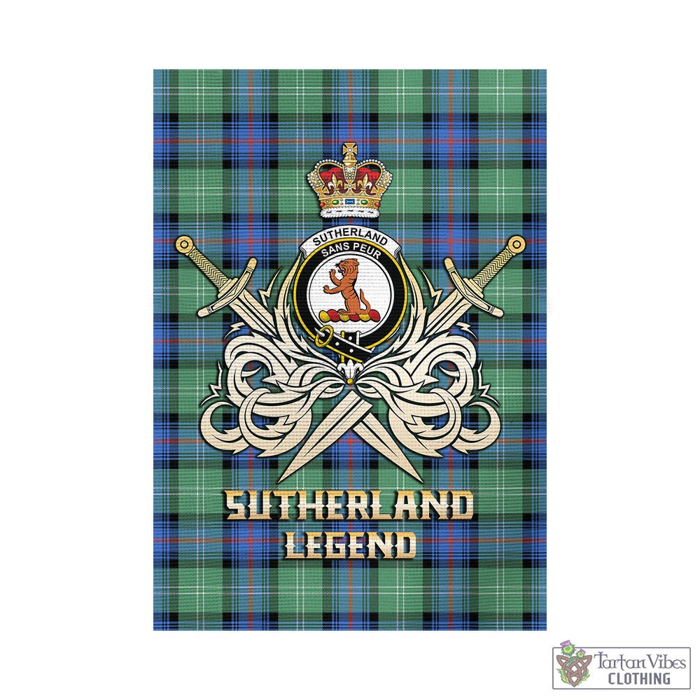 Tartan Vibes Clothing Sutherland Ancient Tartan Flag with Clan Crest and the Golden Sword of Courageous Legacy