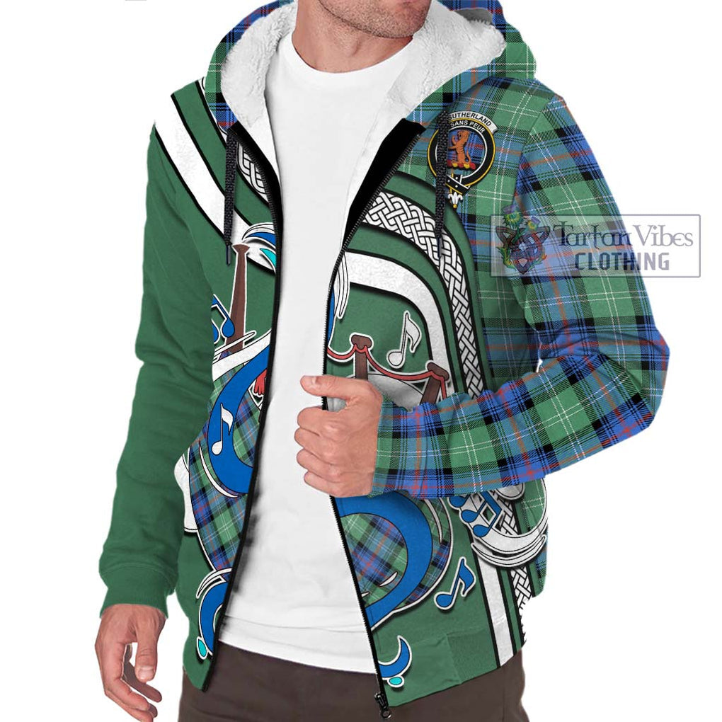 Sutherland Ancient Tartan Sherpa Hoodie with Epic Bagpipe Style Unisex - Tartanvibesclothing Shop