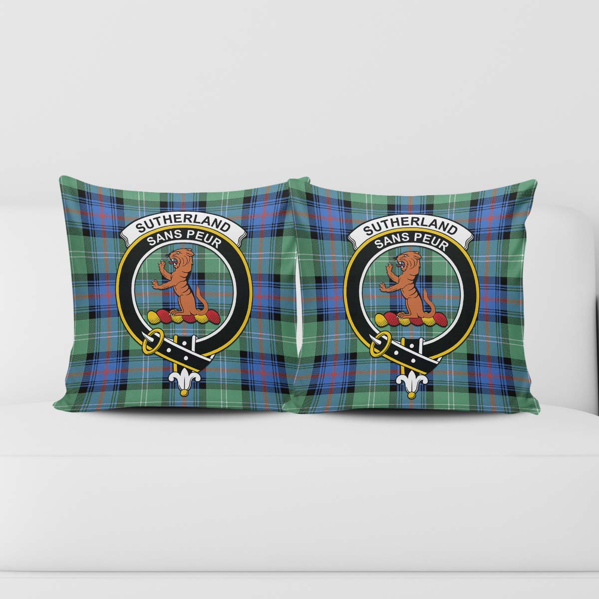 Sutherland Ancient Tartan Pillow Cover with Family Crest - Tartanvibesclothing