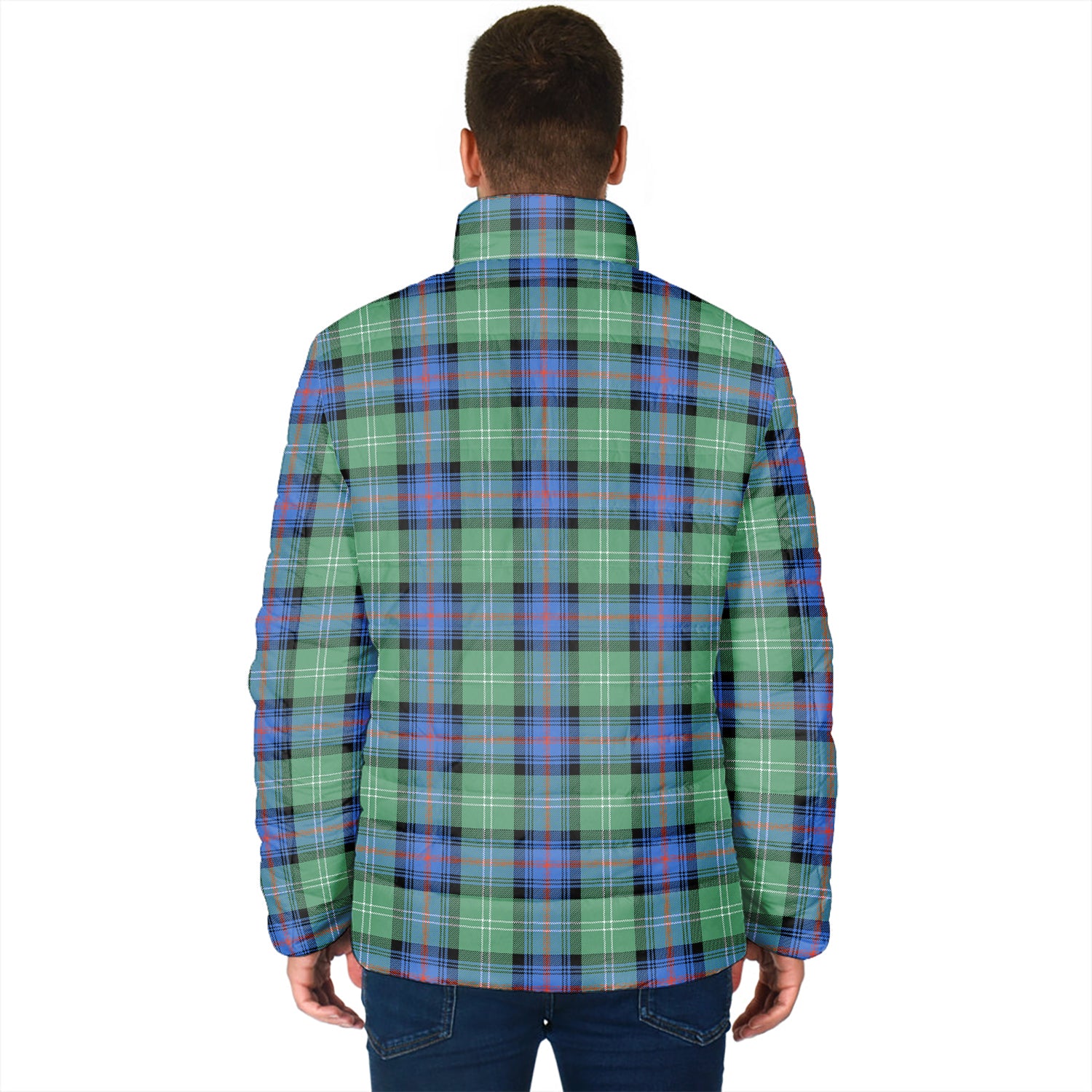 Sutherland Ancient Tartan Padded Jacket with Family Crest - Tartan Vibes Clothing