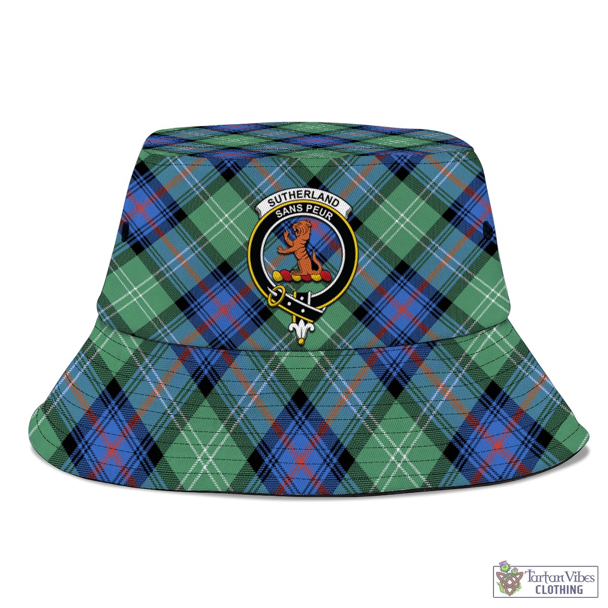 Tartan Vibes Clothing Sutherland Ancient Tartan Bucket Hat with Family Crest