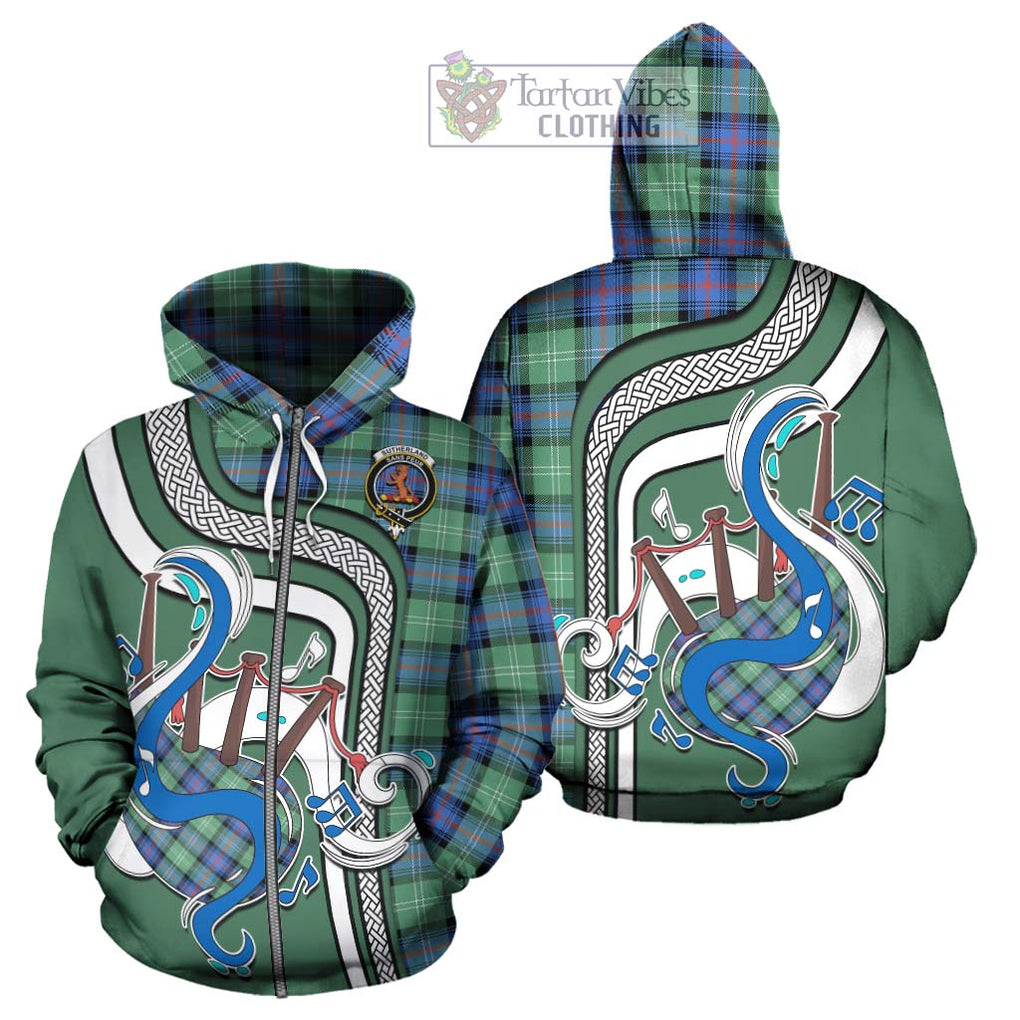 Sutherland Ancient Tartan Hoodie with Epic Bagpipe Style - Tartanvibesclothing Shop