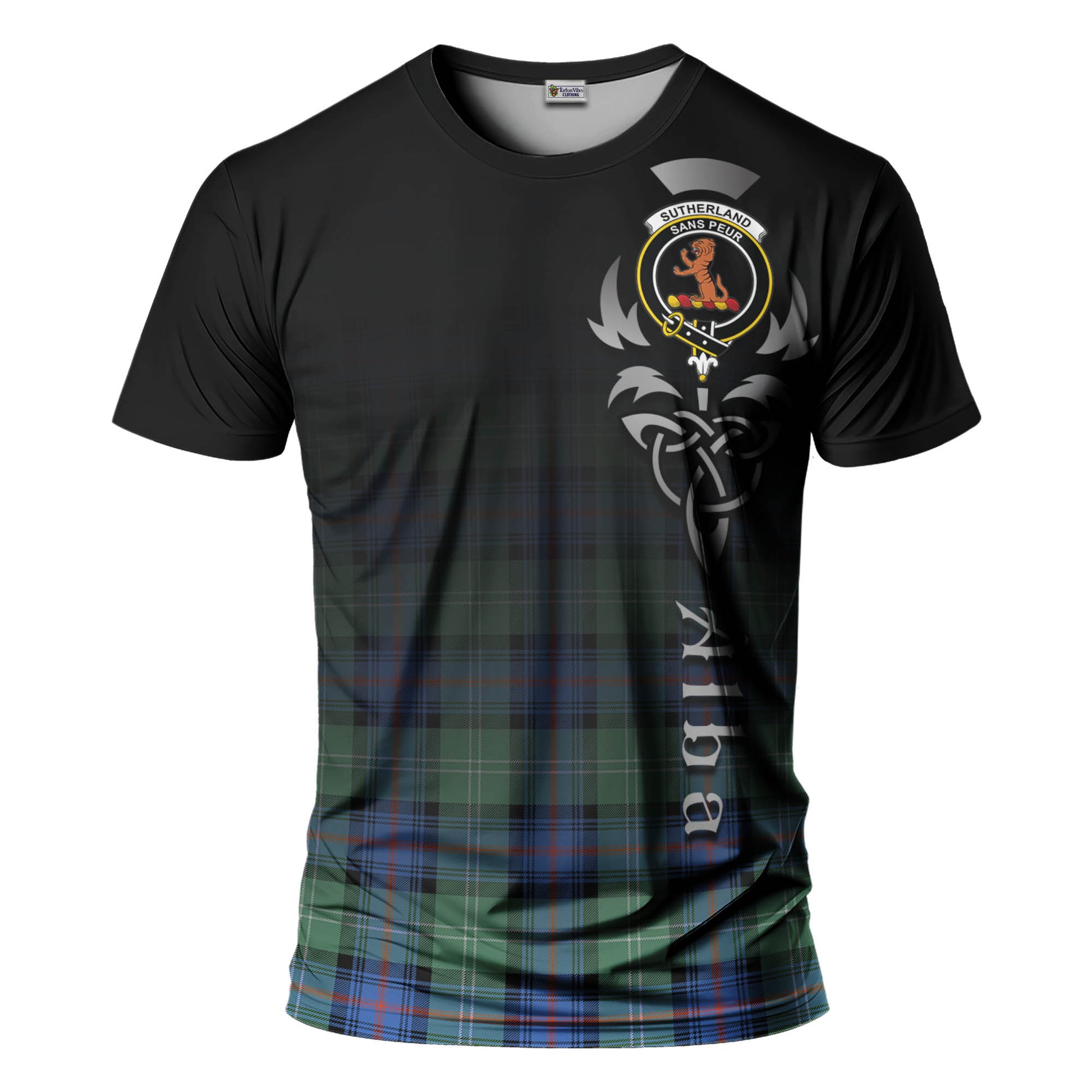 Tartan Vibes Clothing Sutherland Ancient Tartan T-Shirt Featuring Alba Gu Brath Family Crest Celtic Inspired