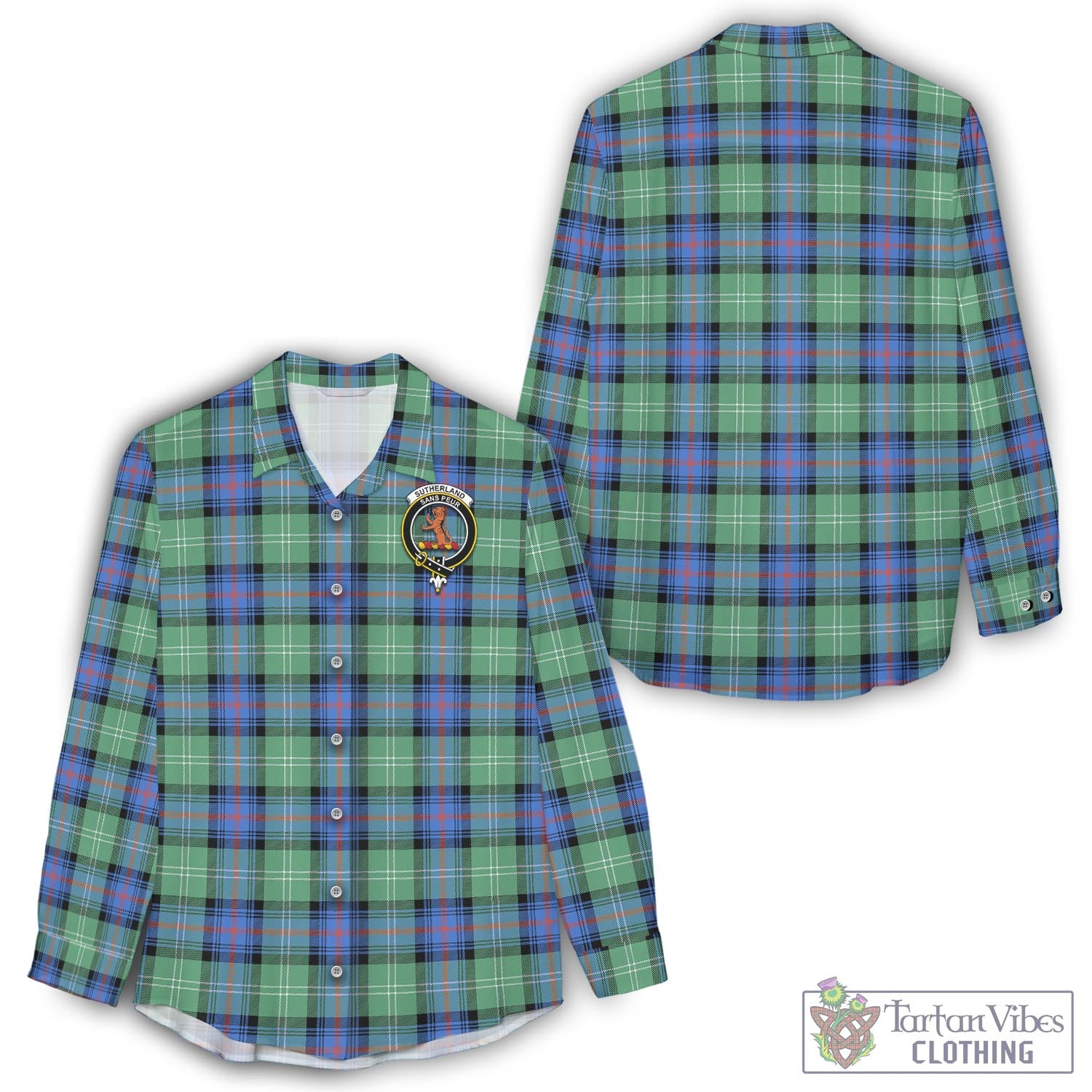 Tartan Vibes Clothing Sutherland Ancient Tartan Womens Casual Shirt with Family Crest