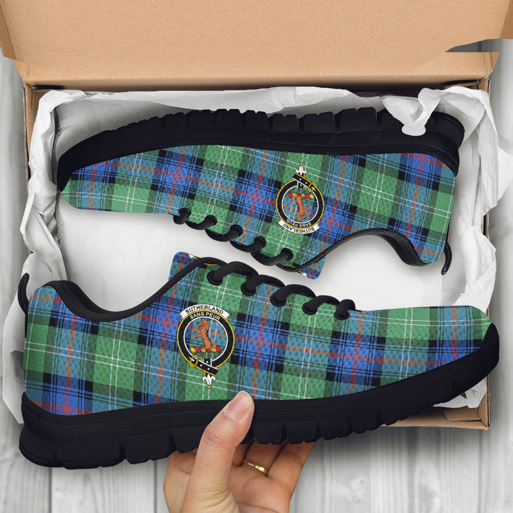 Sutherland Ancient Tartan Sneakers with Family Crest - Tartan Vibes Clothing