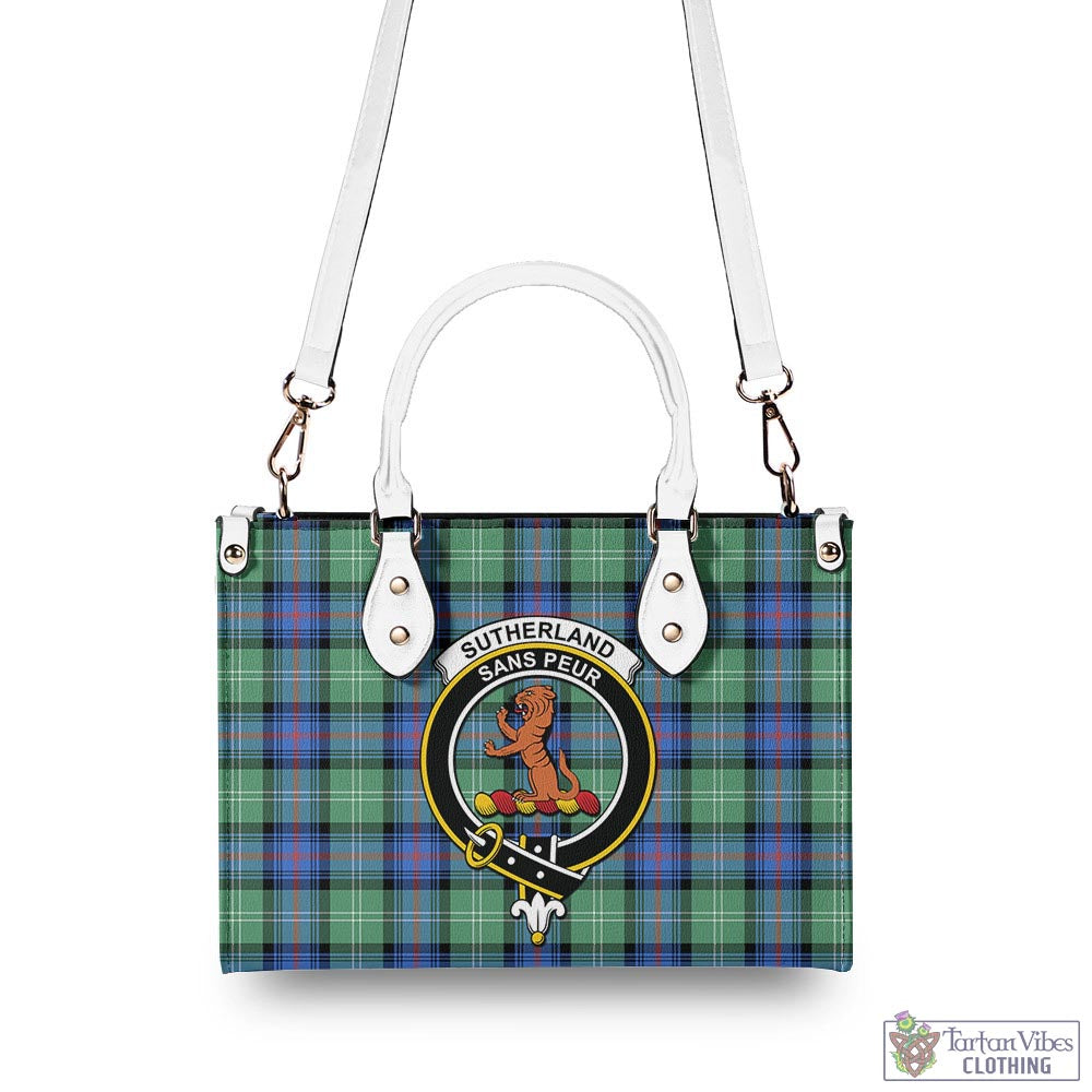 Tartan Vibes Clothing Sutherland Ancient Tartan Luxury Leather Handbags with Family Crest