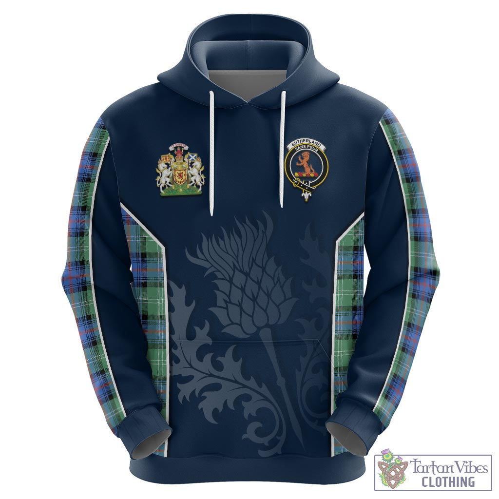 Tartan Vibes Clothing Sutherland Ancient Tartan Hoodie with Family Crest and Scottish Thistle Vibes Sport Style