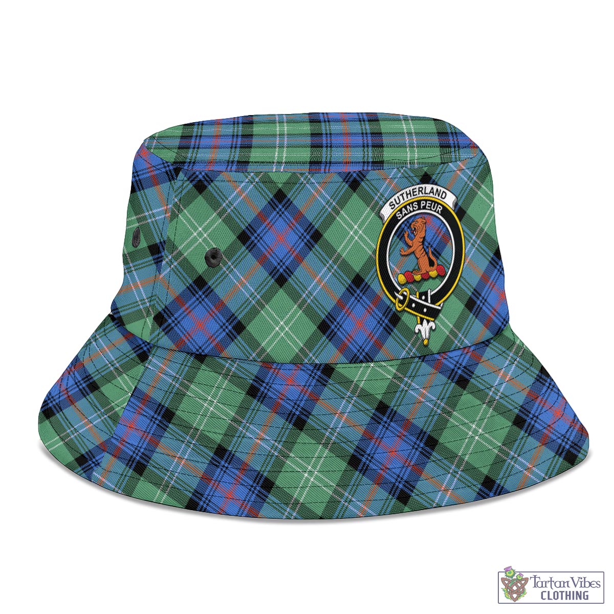 Tartan Vibes Clothing Sutherland Ancient Tartan Bucket Hat with Family Crest