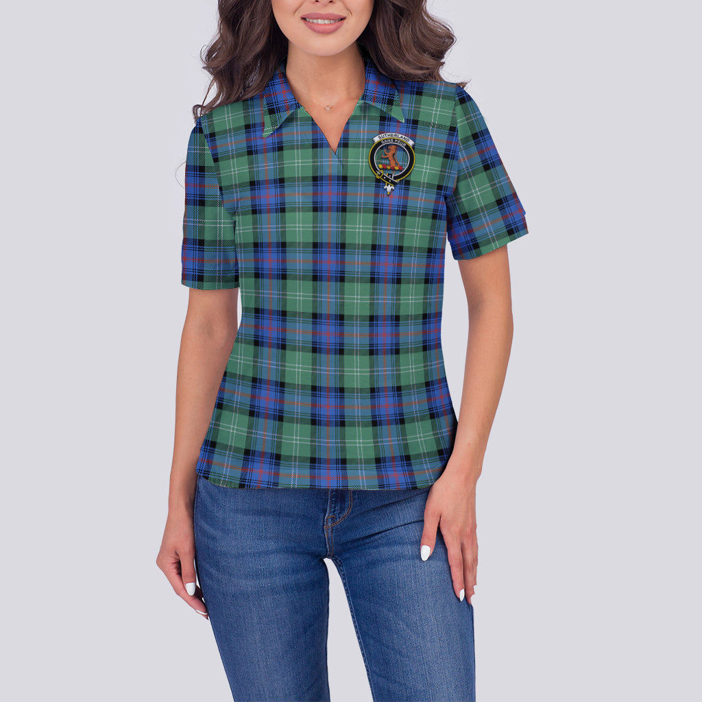 Sutherland Ancient Tartan Polo Shirt with Family Crest For Women - Tartan Vibes Clothing