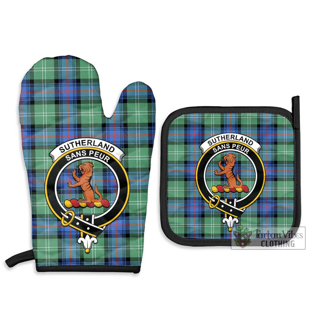 Sutherland Ancient Tartan Combo Oven Mitt & Pot-Holder with Family Crest Combo 1 Oven Mitt & 2 Pot-Holder Black - Tartan Vibes Clothing