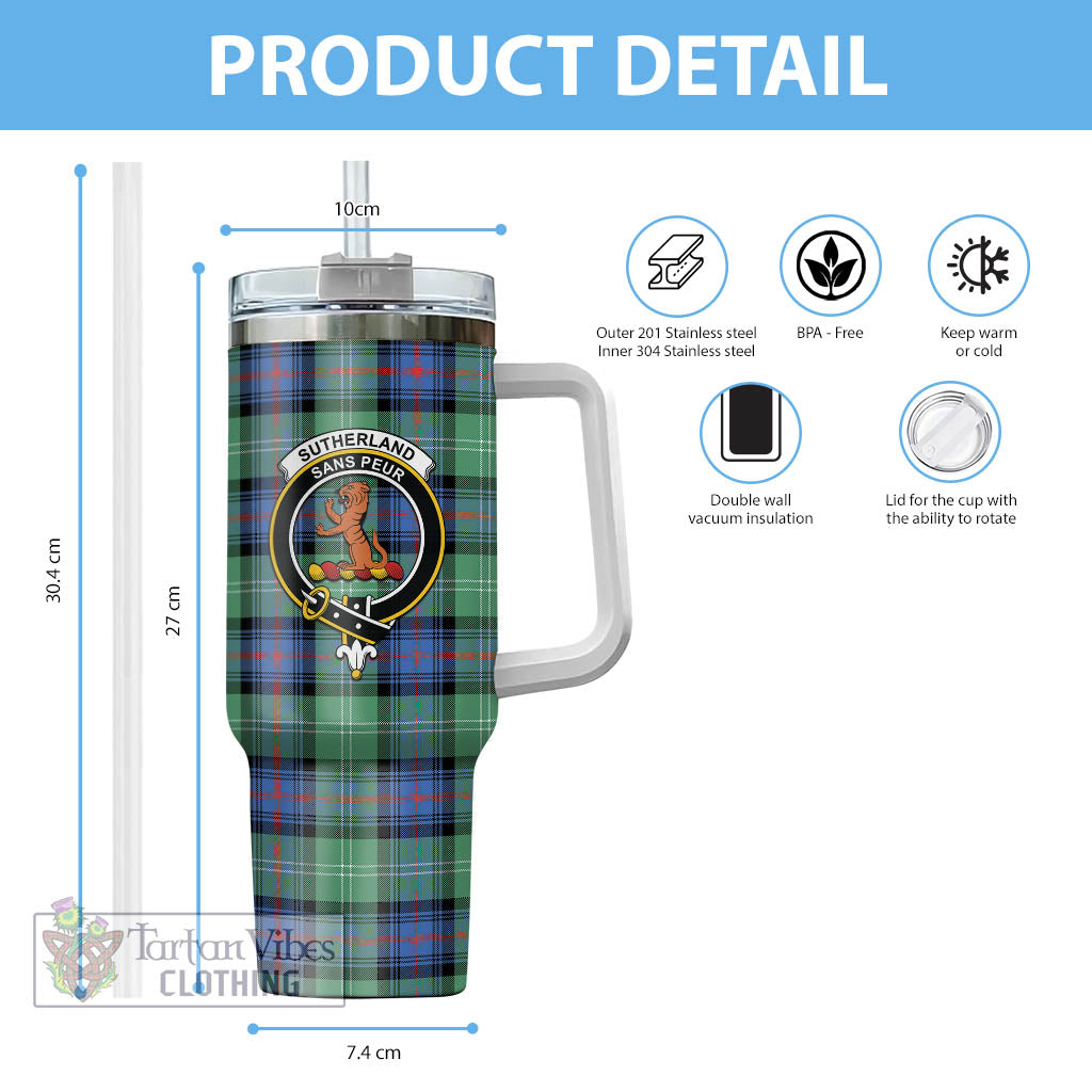 Tartan Vibes Clothing Sutherland Ancient Tartan and Family Crest Tumbler with Handle