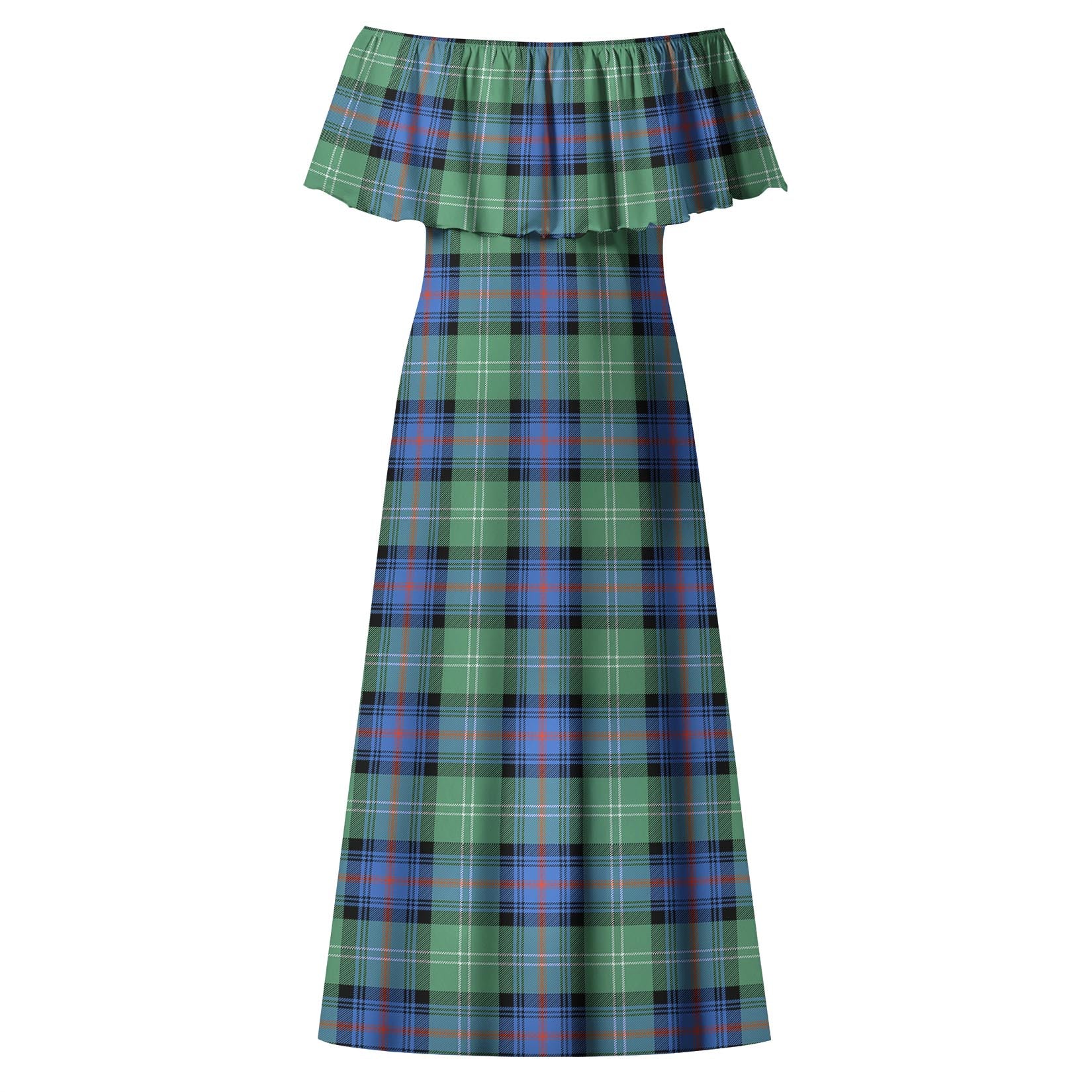 Sutherland Ancient Tartan Off Shoulder Long Dress - Tartanvibesclothing