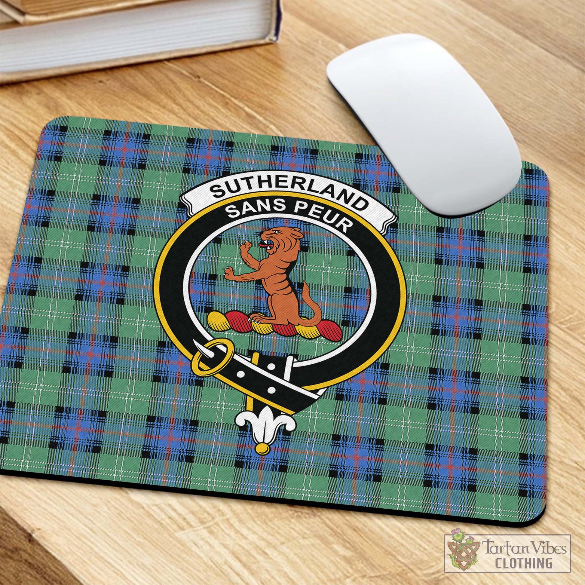 Tartan Vibes Clothing Sutherland Ancient Tartan Mouse Pad with Family Crest