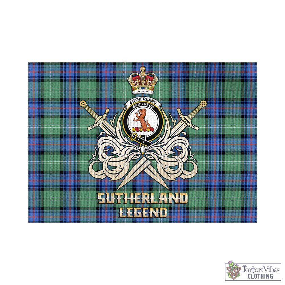 Tartan Vibes Clothing Sutherland Ancient Tartan Flag with Clan Crest and the Golden Sword of Courageous Legacy