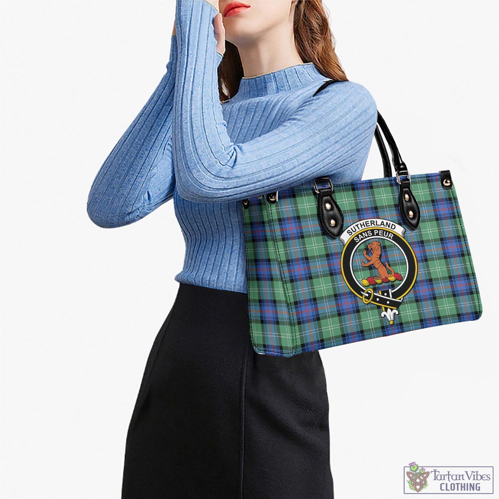 Tartan Vibes Clothing Sutherland Ancient Tartan Luxury Leather Handbags with Family Crest