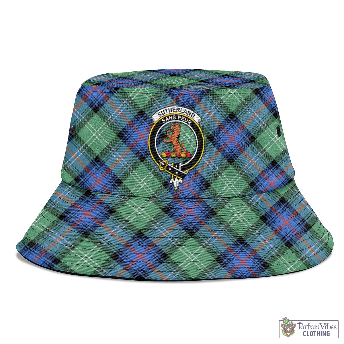 Tartan Vibes Clothing Sutherland Ancient Tartan Bucket Hat with Family Crest