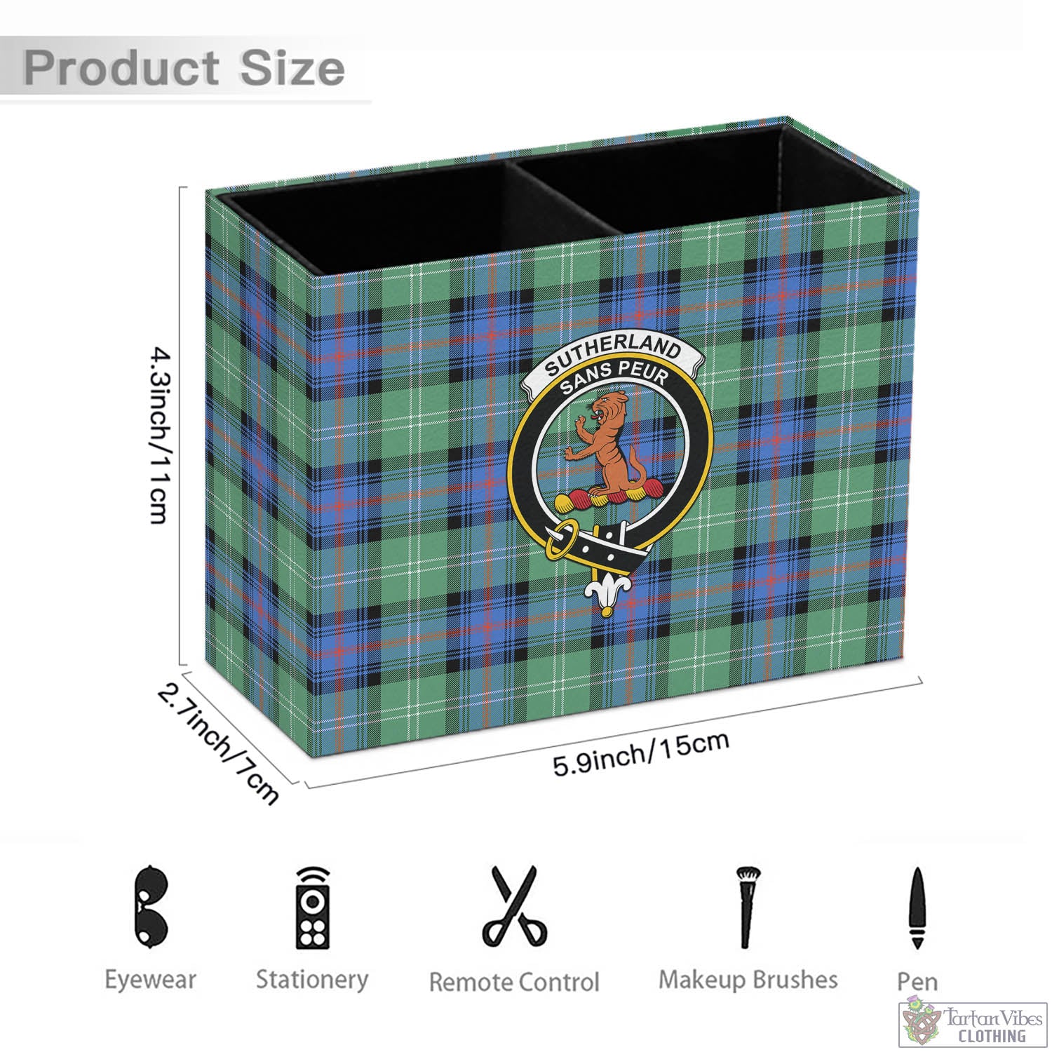 Tartan Vibes Clothing Sutherland Ancient Tartan Pen Holder with Family Crest