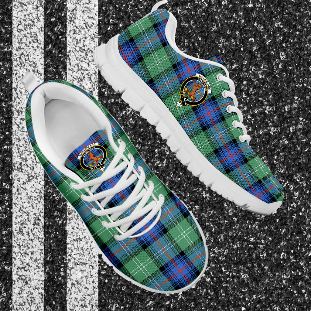 Sutherland Ancient Tartan Sneakers with Family Crest - Tartan Vibes Clothing