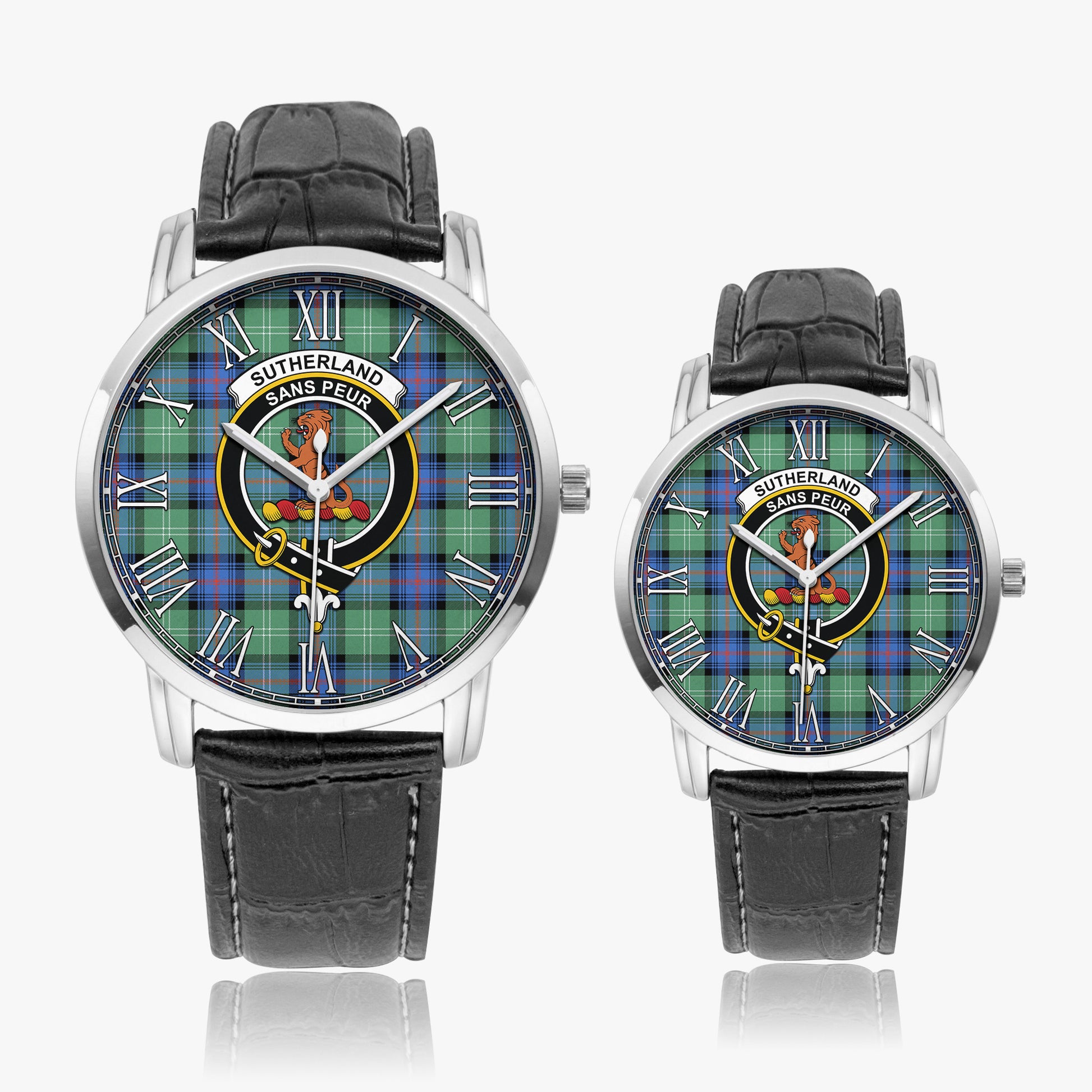 Sutherland Ancient Tartan Family Crest Leather Strap Quartz Watch - Tartanvibesclothing