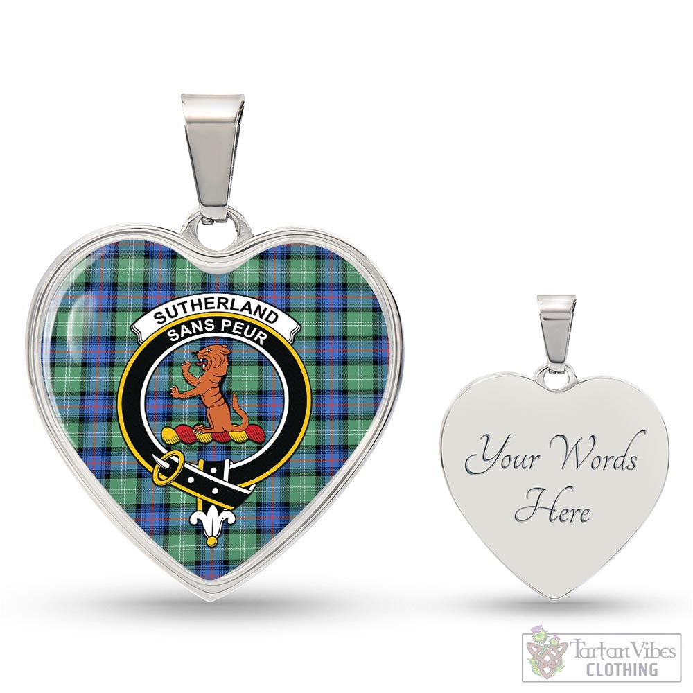 Tartan Vibes Clothing Sutherland Ancient Tartan Heart Necklace with Family Crest