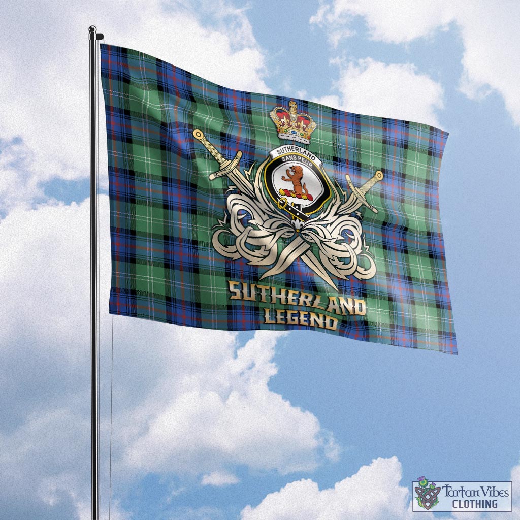 Tartan Vibes Clothing Sutherland Ancient Tartan Flag with Clan Crest and the Golden Sword of Courageous Legacy