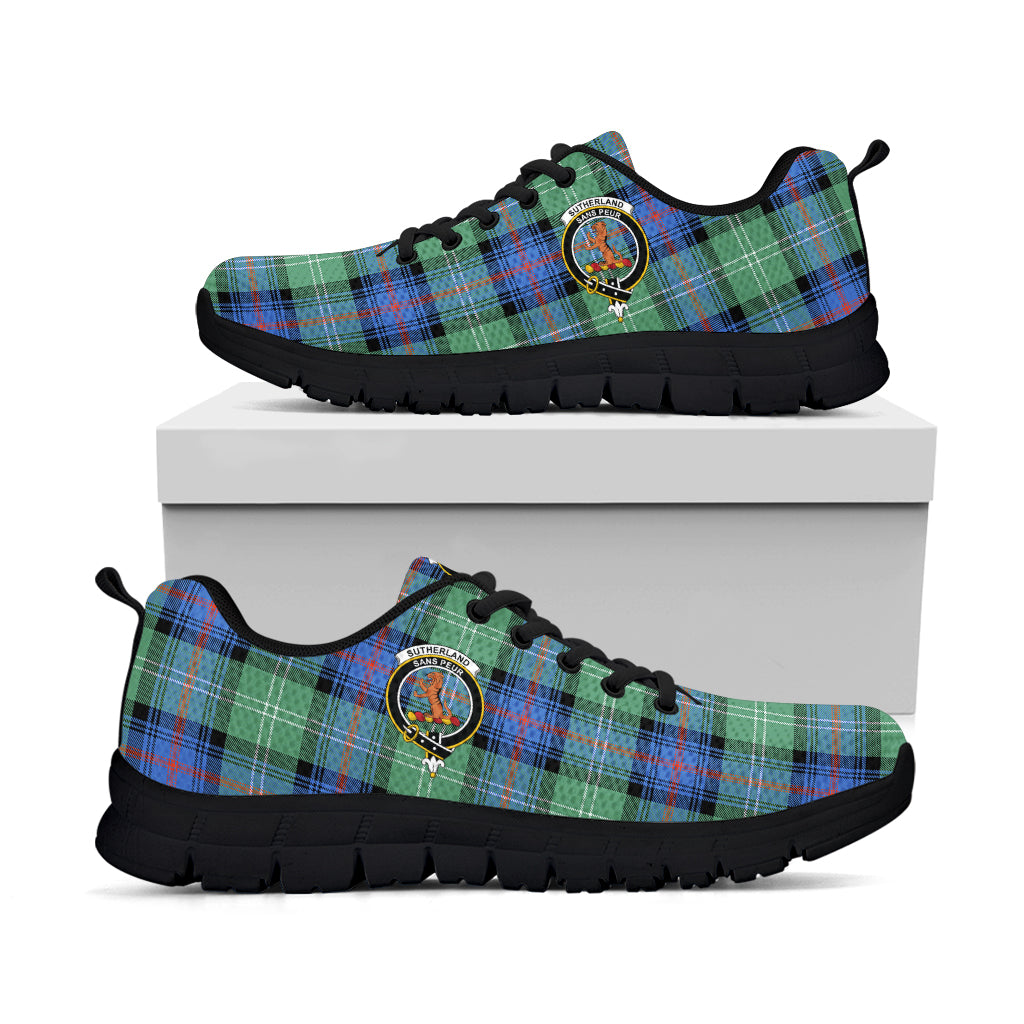 Sutherland Ancient Tartan Sneakers with Family Crest - Tartan Vibes Clothing