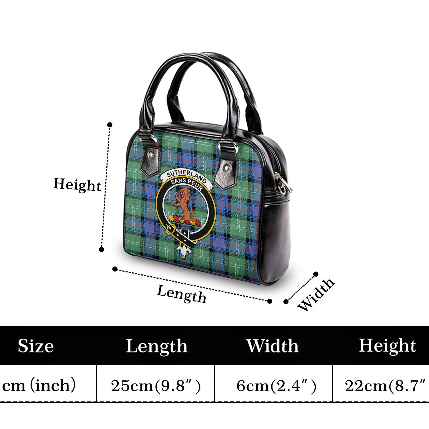 Sutherland Ancient Tartan Shoulder Handbags with Family Crest - Tartanvibesclothing