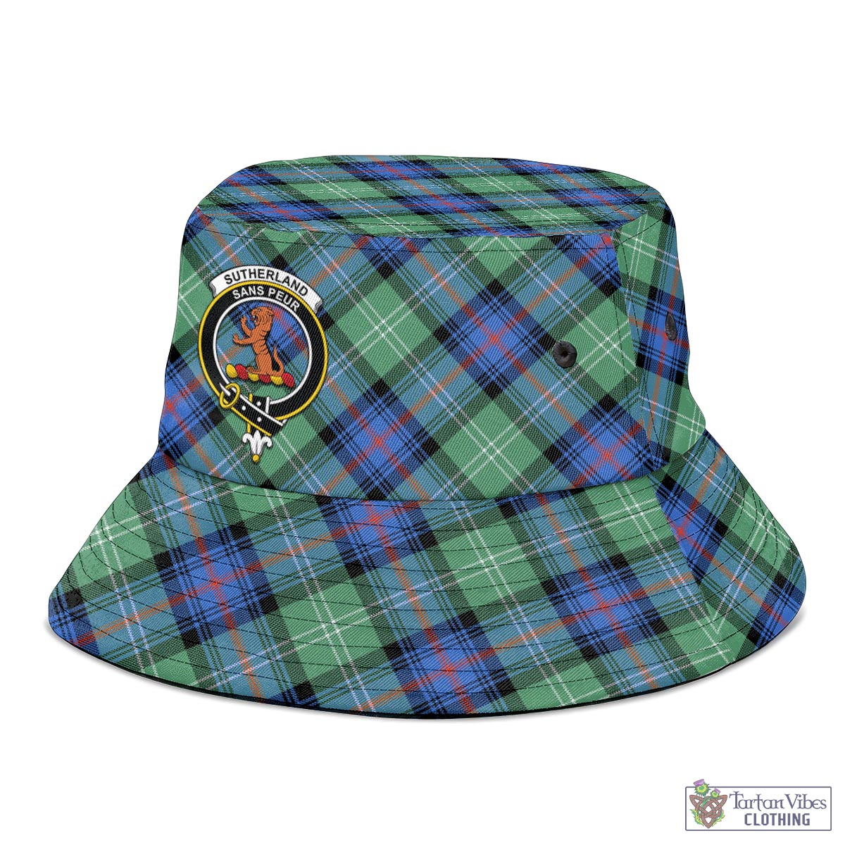 Tartan Vibes Clothing Sutherland Ancient Tartan Bucket Hat with Family Crest