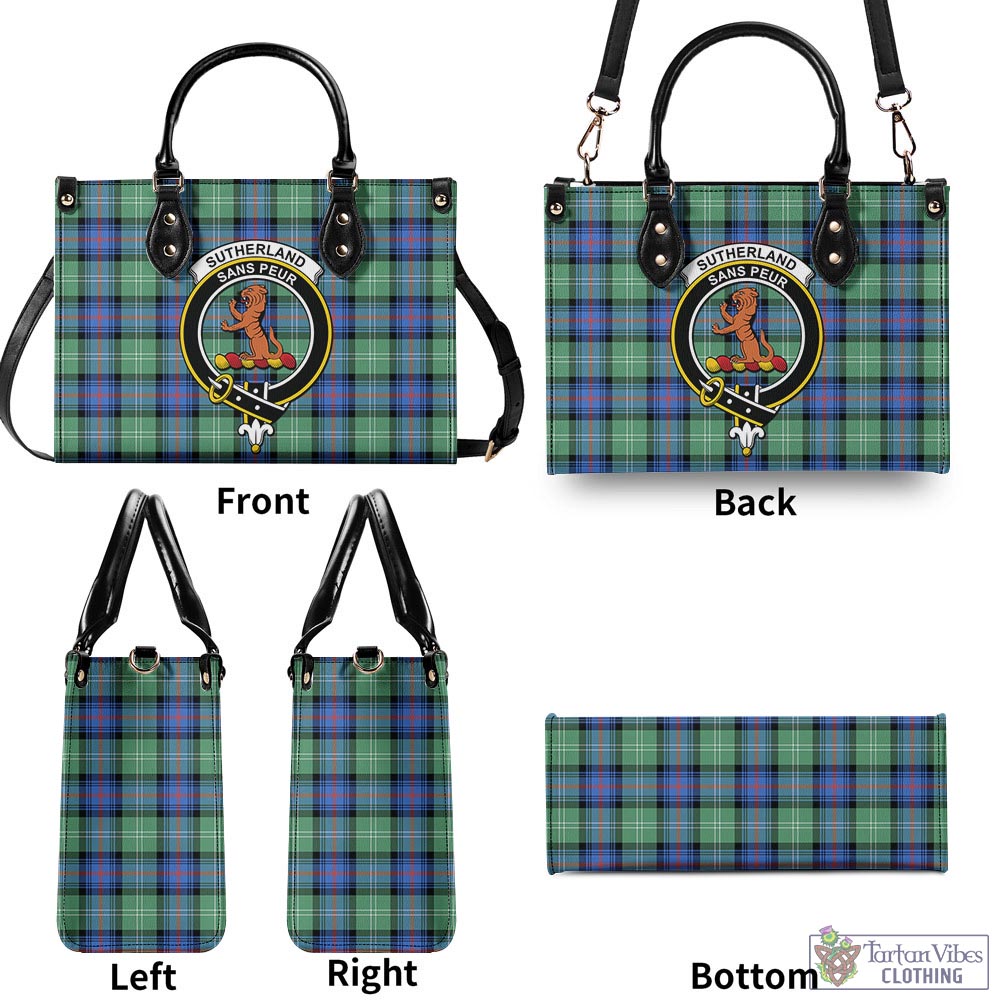 Tartan Vibes Clothing Sutherland Ancient Tartan Luxury Leather Handbags with Family Crest