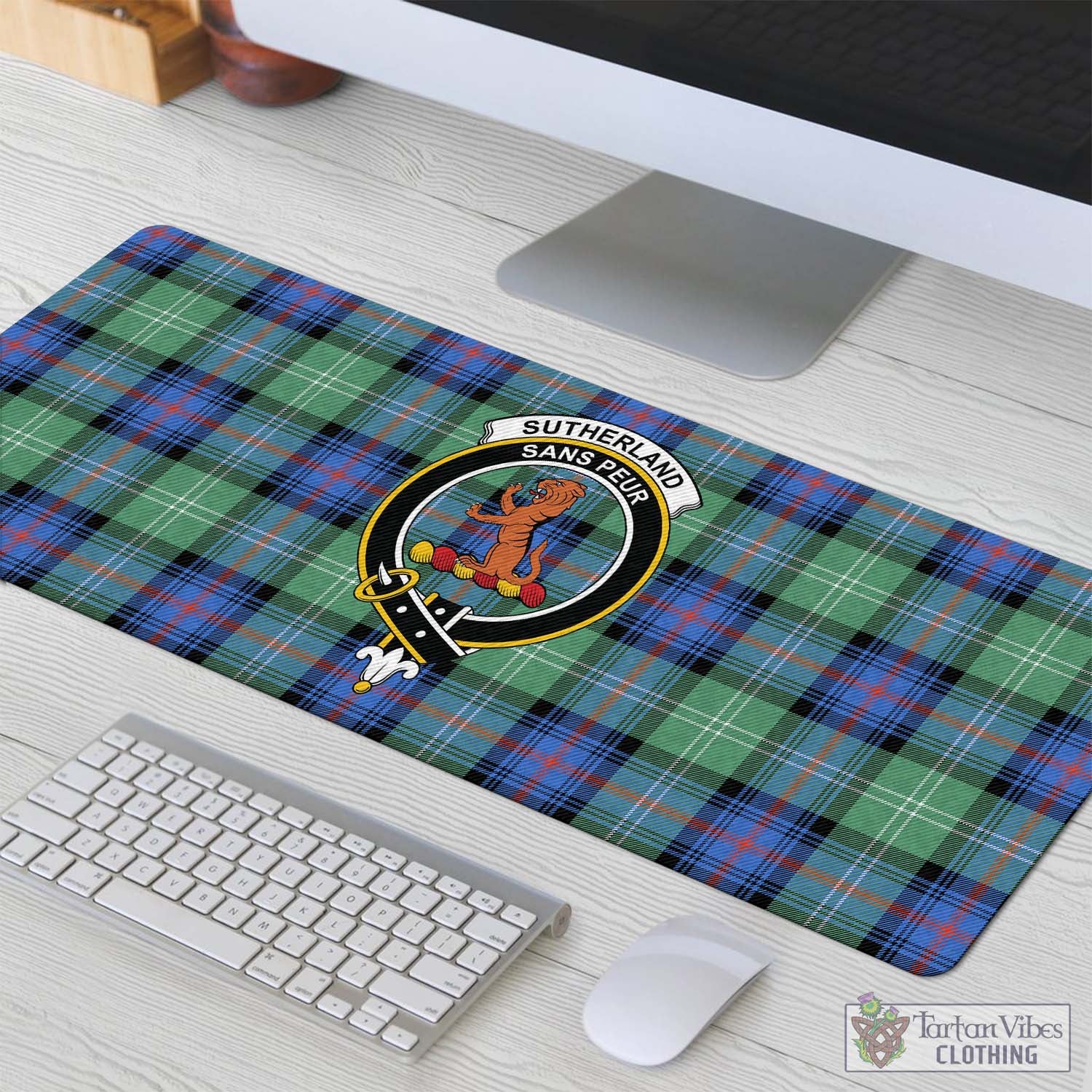 Tartan Vibes Clothing Sutherland Ancient Tartan Mouse Pad with Family Crest