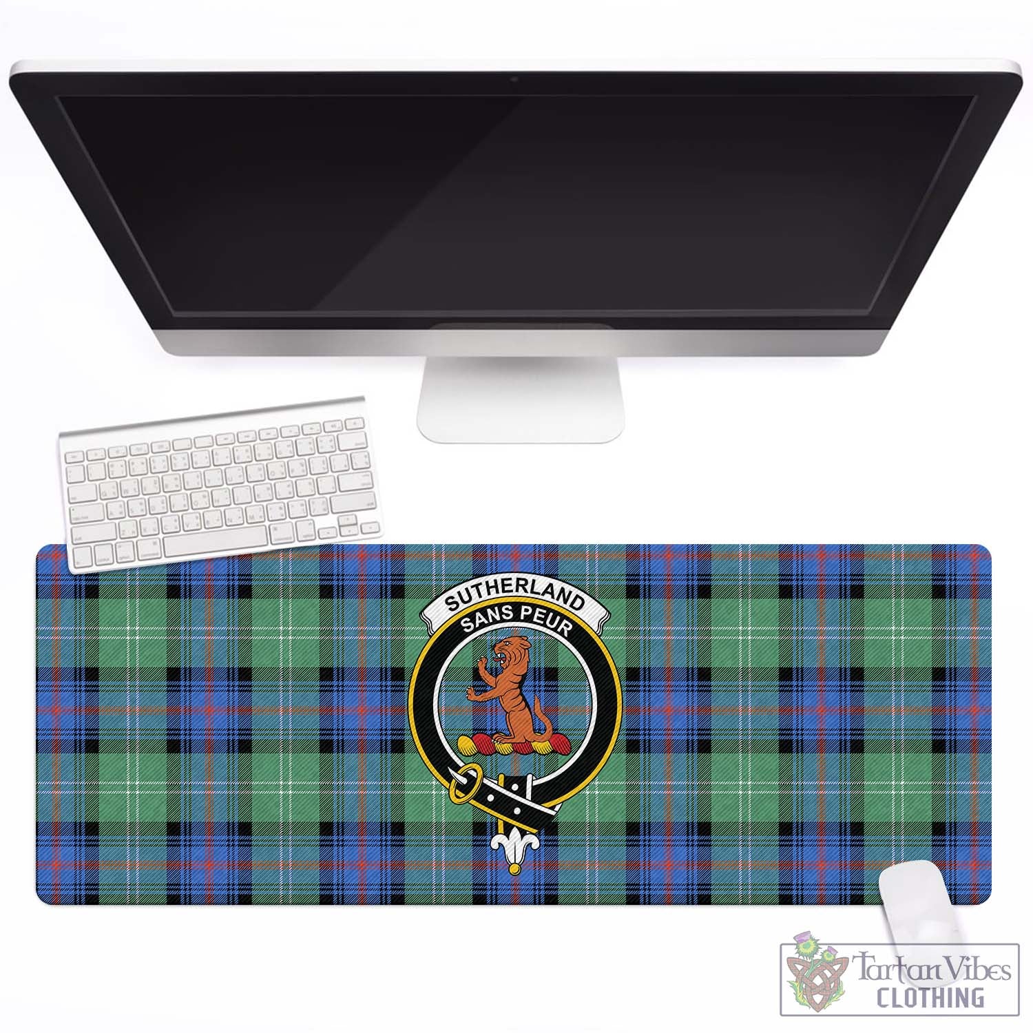 Tartan Vibes Clothing Sutherland Ancient Tartan Mouse Pad with Family Crest