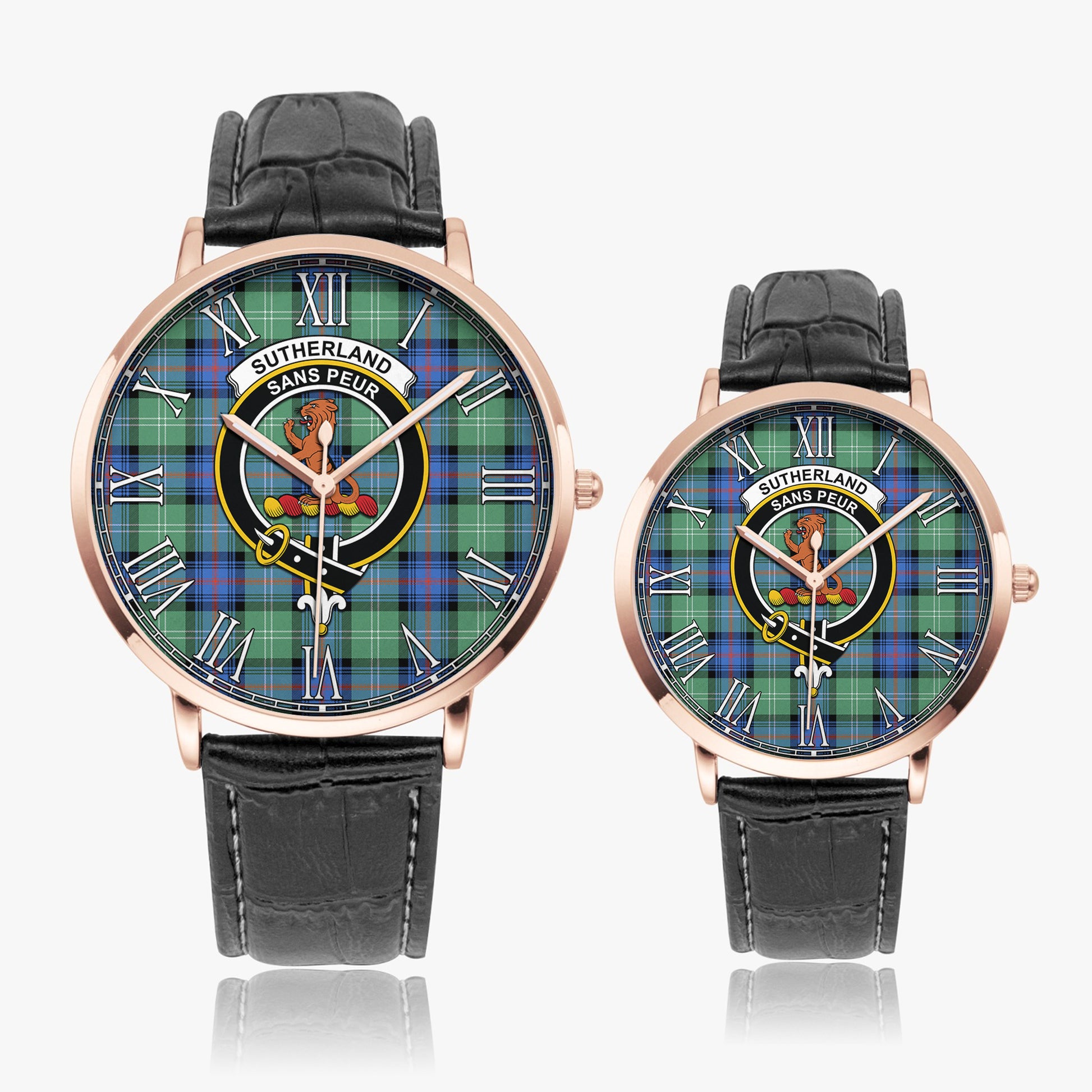 Sutherland Ancient Tartan Family Crest Leather Strap Quartz Watch - Tartanvibesclothing