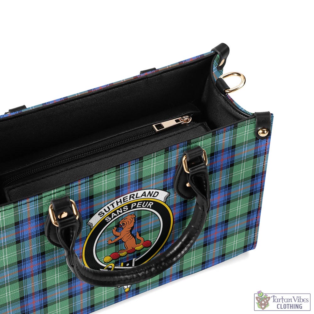 Tartan Vibes Clothing Sutherland Ancient Tartan Luxury Leather Handbags with Family Crest