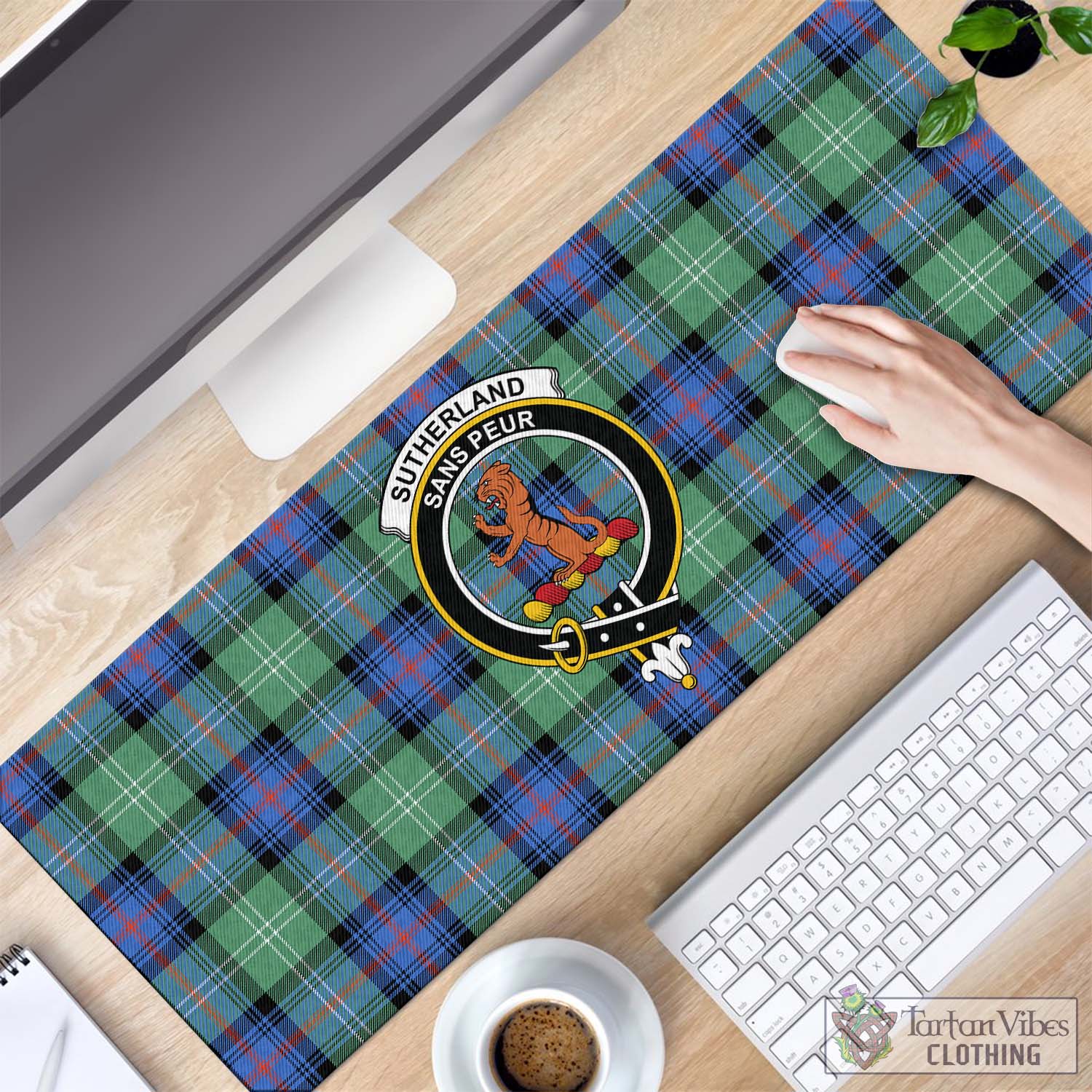 Tartan Vibes Clothing Sutherland Ancient Tartan Mouse Pad with Family Crest