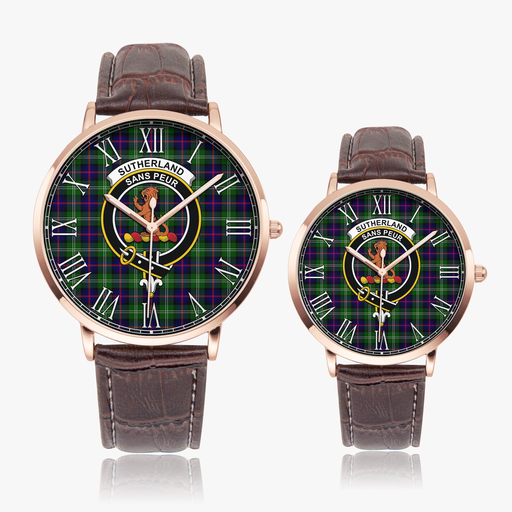 Sutherland Modern Tartan Family Crest Leather Strap Quartz Watch - Tartanvibesclothing