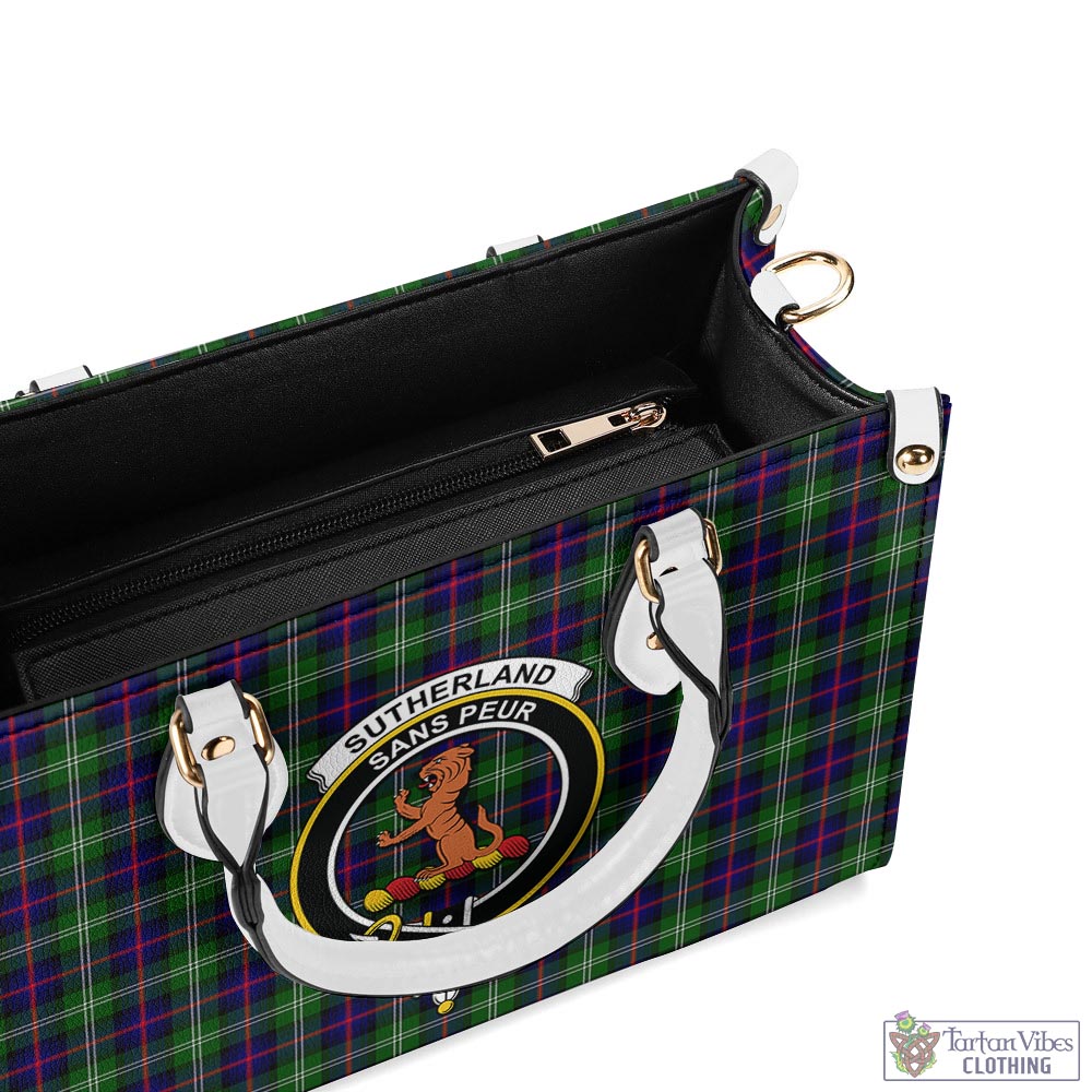 Tartan Vibes Clothing Sutherland Modern Tartan Luxury Leather Handbags with Family Crest